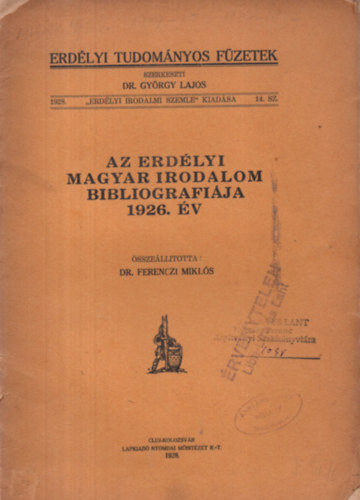 Dr. Ferenczi Mikls - Az erdlyi magyar irodalom bibliogrfija 1926. v