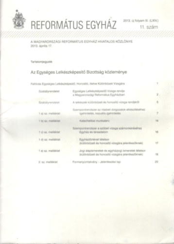 Reform�tus egyh�z 2013. �j folyam 111. sz�m