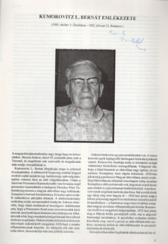 Kubinyi András - Kumorovitz L. Bernát emlékezete ( 1900-1992 ) - Dedikált - Különlenyomat