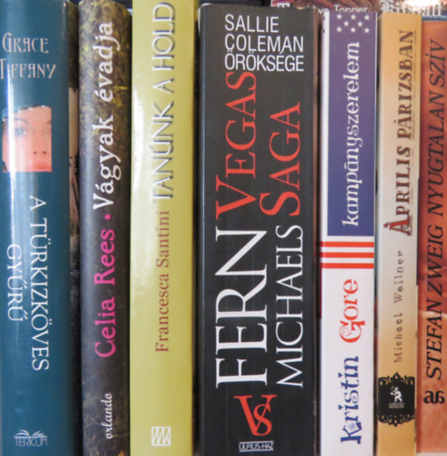 Celia Rees, Francesca Santini, Fern Michaels, Kristin Gore, Michael Wallner, Stefan Zweig Grace Tiffany - 7 db romantikus regény: A türkizköves gyűrű; Vágyak évadja; Tanúnk a Hold; Sallie Coleman öröksége; Kampányszerelem; Április Párizsban; Nyugtalan szív