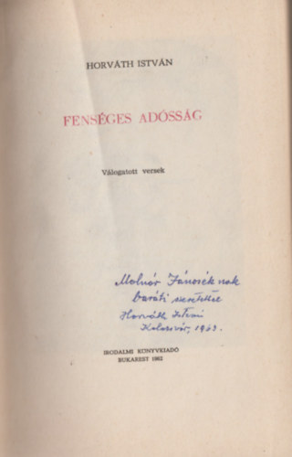 Hotv�th Istv�n - Fens�ges Ad�ss�g (Dedik�lt)