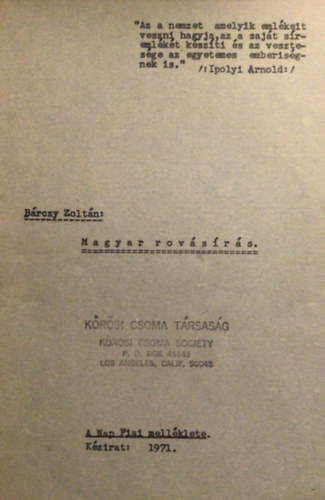 B�rczy Zolt�n - Magyar rov�s�r�s