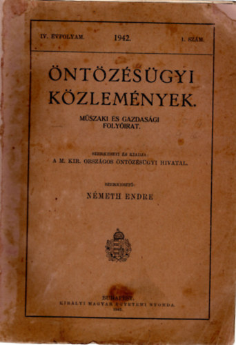 Németh Endre - Öntözésügyi Közlemények - Műszaki és gazdasági folyóirat 1942.1. sz.