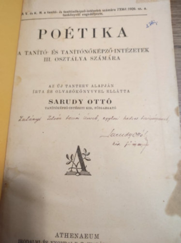 Sarudy Ott� - Po�tika - A tan�t�- �s tan�t�k�pz� int�zetek III. oszt�lya sz�m�ra