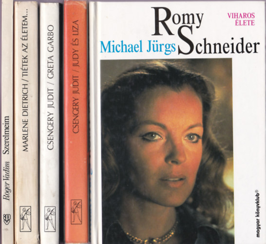 KNYVMENT AJNLAT, sznsznk 5db.knyv:Romy Schneider viharos lete + Judy s Liza  + Greta Garbo + Marlene Dietrich:Titek az letem... + Szerelmeim:Bardor Deneuve Fonda