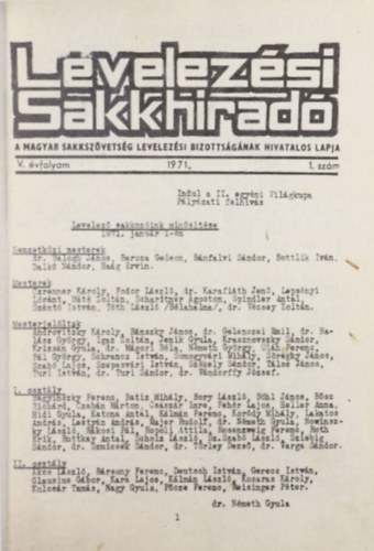 Levelezsi Sakkhirad, 1971 (5. vfolyam, 1-6. szm)