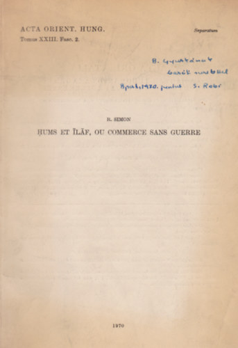 R. Simon - Hums et ilaf, ou commerce sans guerre (Dediklt)