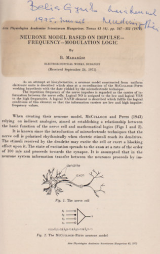 B. Madar�sz - Neurone model based on impulse-frequency-modulation logic (Dedik�lt)