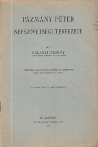 Balanyi Gyrgy - Pzmny Pter npszvetsgi tervezete