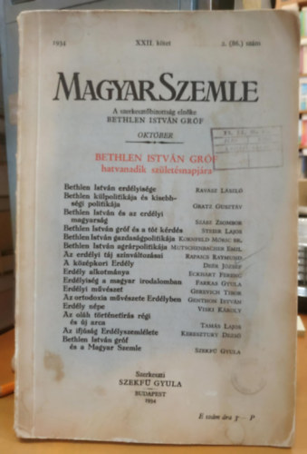 Szekfű Gyula (Szerk.) - Magyar Szemle 1934. november XXII. kötet 2. (86.) szám
