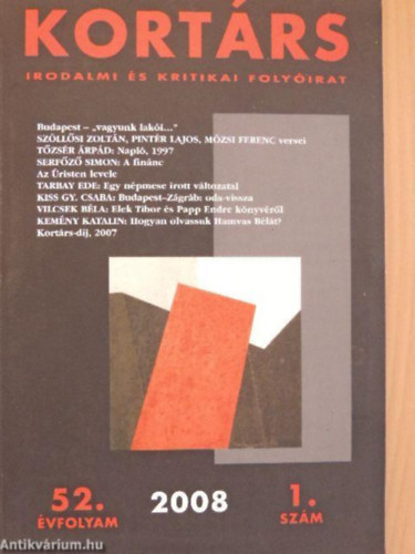 Kort�rs irodalmi �s kritikai foly�irat 2008 52. �vfolyam 9. sz�m
