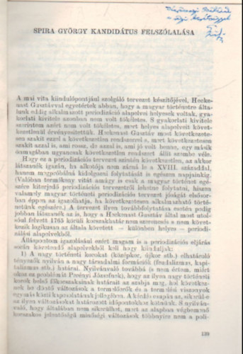 Vita a feudális kori magyar történelem periodizációjáról Spira György felszólalása - különlenyomat - Dedikált