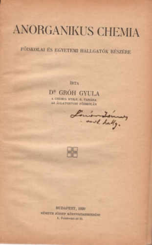 Dr. Grh Gyula - Anorganikus  chemia