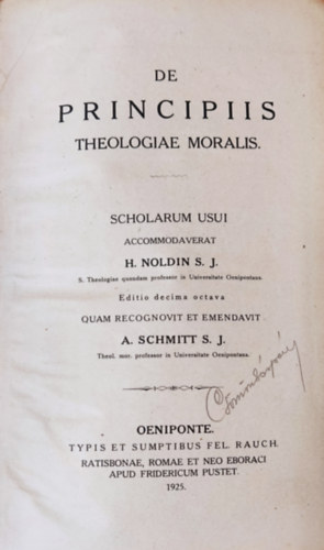 H. Noldin S. J. - De Principiis Theologiae Moralis