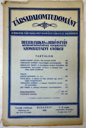 Szombatfalvy - Heller - Bib� - T�rsadalomtudom�ny 1930/5-6