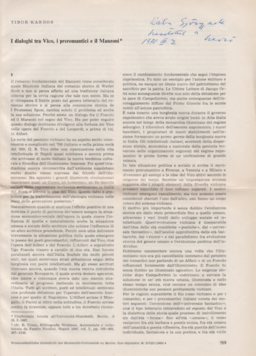 Kardos Tibor - Dialoghi tra Vico, i preromantici e il Manzoni