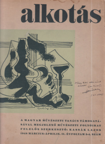 Kassk Lajos  (szerk.) - Alkots 1948/3-4. (1 db. lapszm)- A Magyar Mvszeti Tancs folyirata