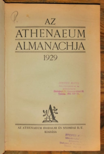 Athenaeum Irod. s Nyomdai Rt. - Az Athenaeum almanachja 1929.
