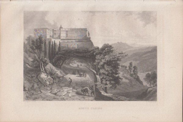 Monte Casino (Monte Cassino hegy, Olaszország, Európa) (16x23,5 cm lapméretű eredeti acélmetszet, 1856-ból)