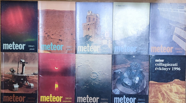 10db m a Meteor cm folyiratbl - Csillagszati vknyv-1996, 2003/7-8., 9., 11., 12., 2004/1., 2., 3., 7-8., 10.
