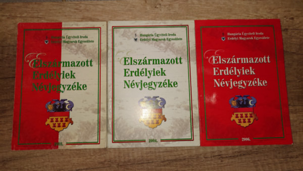 3 kötet az Elszármazott Erdélyiek Névjegyzéke című kiadványsorozatból: Elszármazott Erdélyiek Névjegyzéke 2003, Elszármazott Erdélyiek Névjegyzéke 2004, Elszármazott Erdélyiek Névjegyzéke 2006