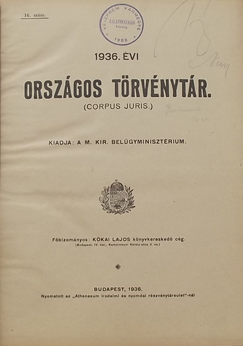 1936. vi Orszgos Trvnytr. (Corpus juris.)