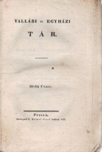 Vall�si �s egyh�zi t�r III.-dik f�zet