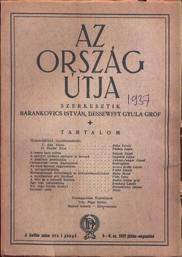 Barankovics Istv�n- Dessewffy Gyula gr�f  (szerk.) - Az orsz�g �tja (1937. 5-6 sz.)