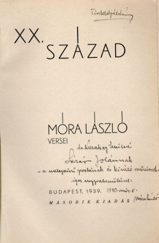 Mra Lszl - XX. Szzad- versek 1939- dediklt