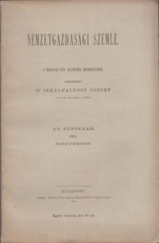 Dr Jekelfalussy Gábor - Nemzetgazdasági Szemle XV. évfolyam 1891. szeptember