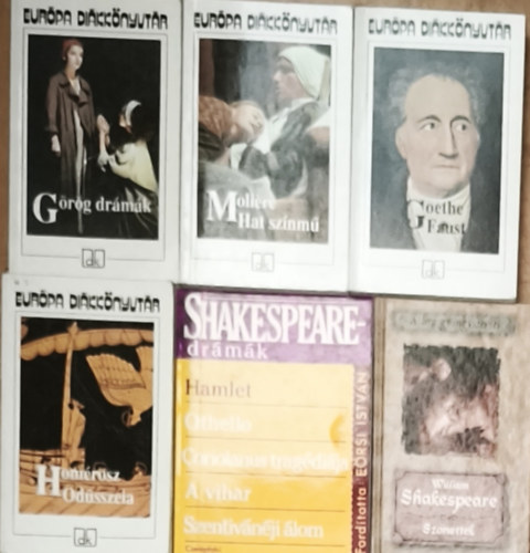 Hom�rosz, Goethe, Moli�re Wiliam Shakespeare - 6db k�telez� olvasm�ny (6 k�tetben t�bb m�) - W. Shakespeare-Szonettek, Hamlet, Hom�rosz-Od�sszeia, Goethe-Faust, Moli�re-Hat sz�nm�, G�r�g dr�m�k