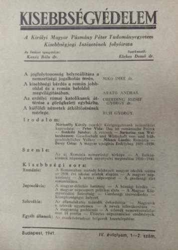 Dr. Elekes Dezső (szerk.) - Kisebbségvédelem IV.évfolyam, 1-2. szám