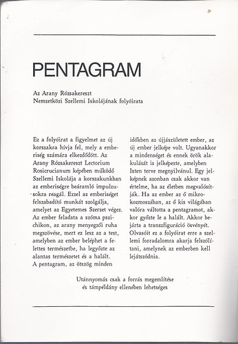 Arany Rzsakereszt - Pentagram - Lectorium Rosicrucianum 17. vfolyam, 2001. mrcius/prilis