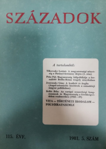Szzadok 1981/5. (A Magyar Trtnelmi Trsulat kzlnye)