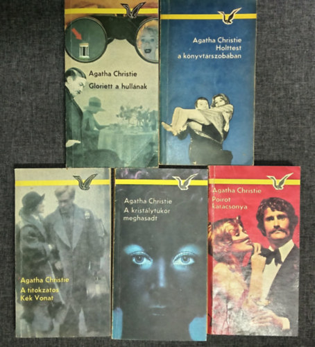 Agatha Christie - (5db) Agatha Christie krimi knyvcsomag: Gloirett a hullnak / Holttest a knyvtrszobban / A titokzatos kk vonat / A kristlytkr meghasadt / Poirot karcsonya