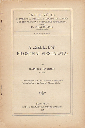 Bartk Gyrgy - A "szellem" filozfiai vizsglata