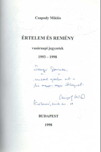 Csapody Mikls - rtelem s remny - vasrnapi jegyzetek 1993-1998
