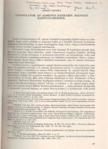 J�nosi M�nika - Gondolatok az Admonti k�dexb�l hi�nyz� kapitulumokr�l - K�l�nlenyomat - Dedik�lt