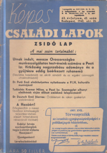 Lévai Jenő (főszerk.) - Képes családi lapok 1942. október 25. (Zsidó lap, 63. évfolyam, 42. szám)
