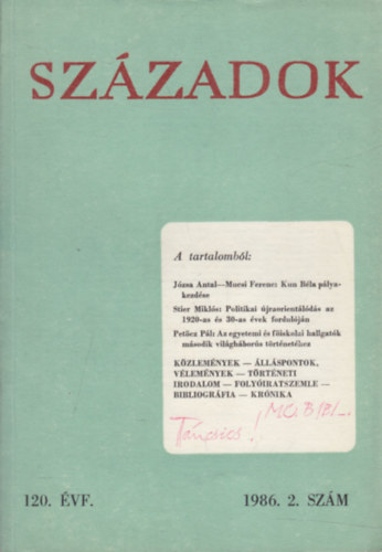 Szzadok 1986/2. (A Magyar Trtnelmi Trsulat kzlnye)