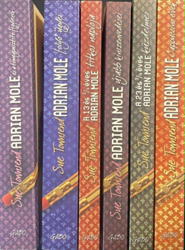 Sue Townsend - 6 db Adrian Mole k�nyv : Adrian Mole �s a t�megpuszt�t� fegyverek + Adrian Mole foly� �gyei + A 13 �s 3/4 �ves Adrian Mole titkos napl�ja + Adrian Mole �jabb k�nszenved�sei + A 23 �s 3/4 �ves Adrian Mole k�zdelmei + Adrian Mole  Cappu