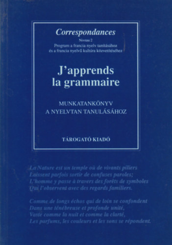 Tárogató Kiadó - J'apprends la grammaire (munkatk. a nyelvtan tanulásához) Corresp. 2
