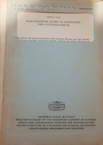 Váczy Péter - Karolingische Kunst in Pannonien: Der Cundpald-Kelch - Karolingus művészet Pannóniában: A Cundpald-kehely német nyelven