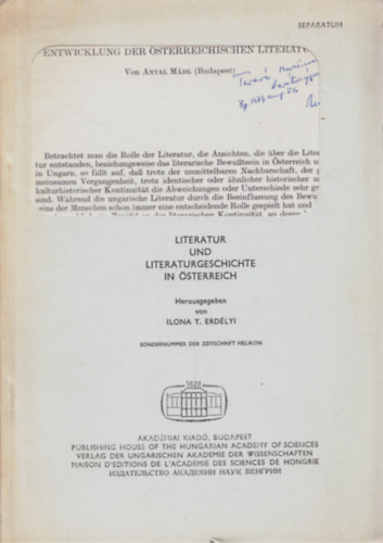 T. Erdlyi Ilona - Literatur und Literaturgeschichte in sterreich