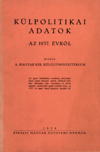 K�lpolitikai adatok az 1937. �vr�l