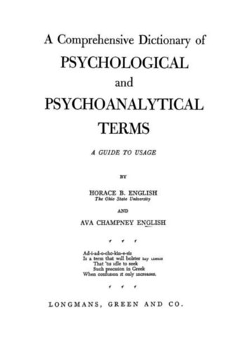 Ava Champney English Hotrace B. English - A Comprehensive Dictionary Of Psychological And Psychoanalytical Terms