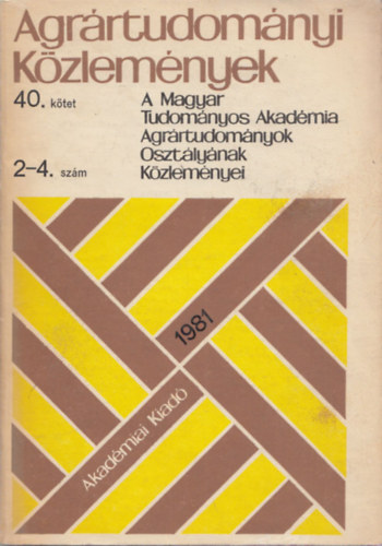 Dr. Tam�ssy Istv�n - Agr�rtudom�nyi K�zlem�nyek (40.k�tet/2-4.sz�m)