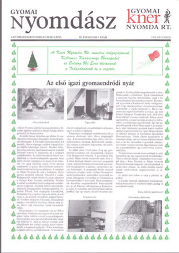 Gyomai nyomdász III. évfolyam 3. szám 1994. december