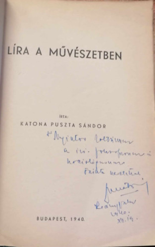 Katona Puszta Sndor - Lra a mvszetben - Dolgozatok a Kir. Magy. Pzmny Pter Tudomnyegyetem Philosophiai Seminariumbl 38