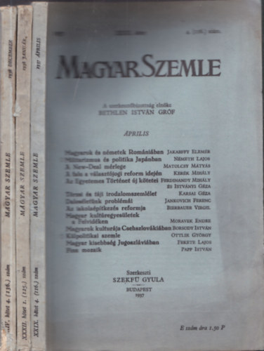 Bethlen Istvn grf - 3db Magyar Szemle: 1938/janur+december+1937/prilis